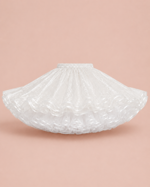 White ruffled tutu on soft blush background Princess Petticoat Underskirt